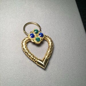 Heart Keyring Gold Tone Blue‎ Green Rhinestone Charm Bag Accessory